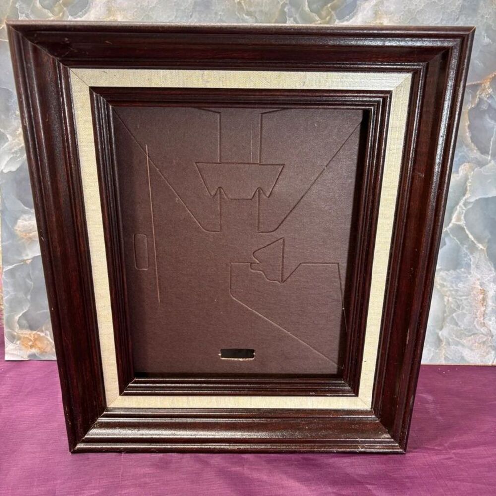 (No Glass) VTG Dark Brown Wood Frame Textured Lining & Easel Back Stand